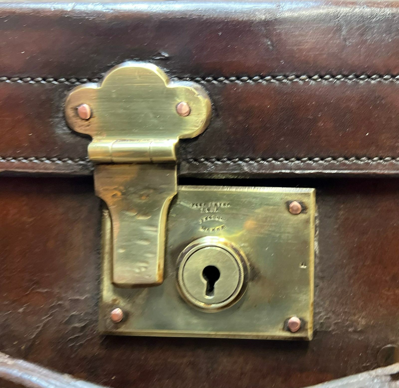 Victorian Solid Leather Hatbox Trunk By Army & Navy London photo vintage
