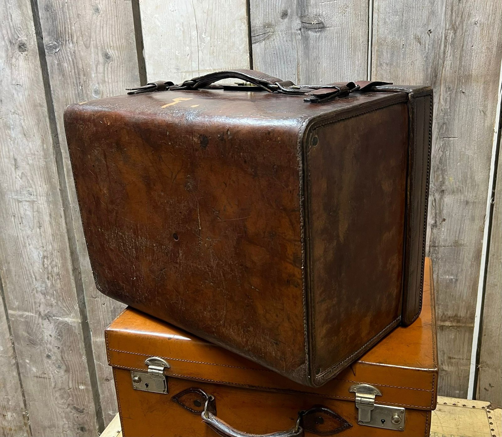 photo for sale Victorian Solid Leather Hatbox Trunk By Army & Navy London