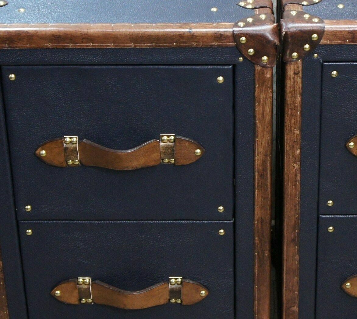 Pebble Blue & Tan Bridle Leather Luxury Night Stands Bedroom Furniture Side Tables Made In Nottingham England photo buy