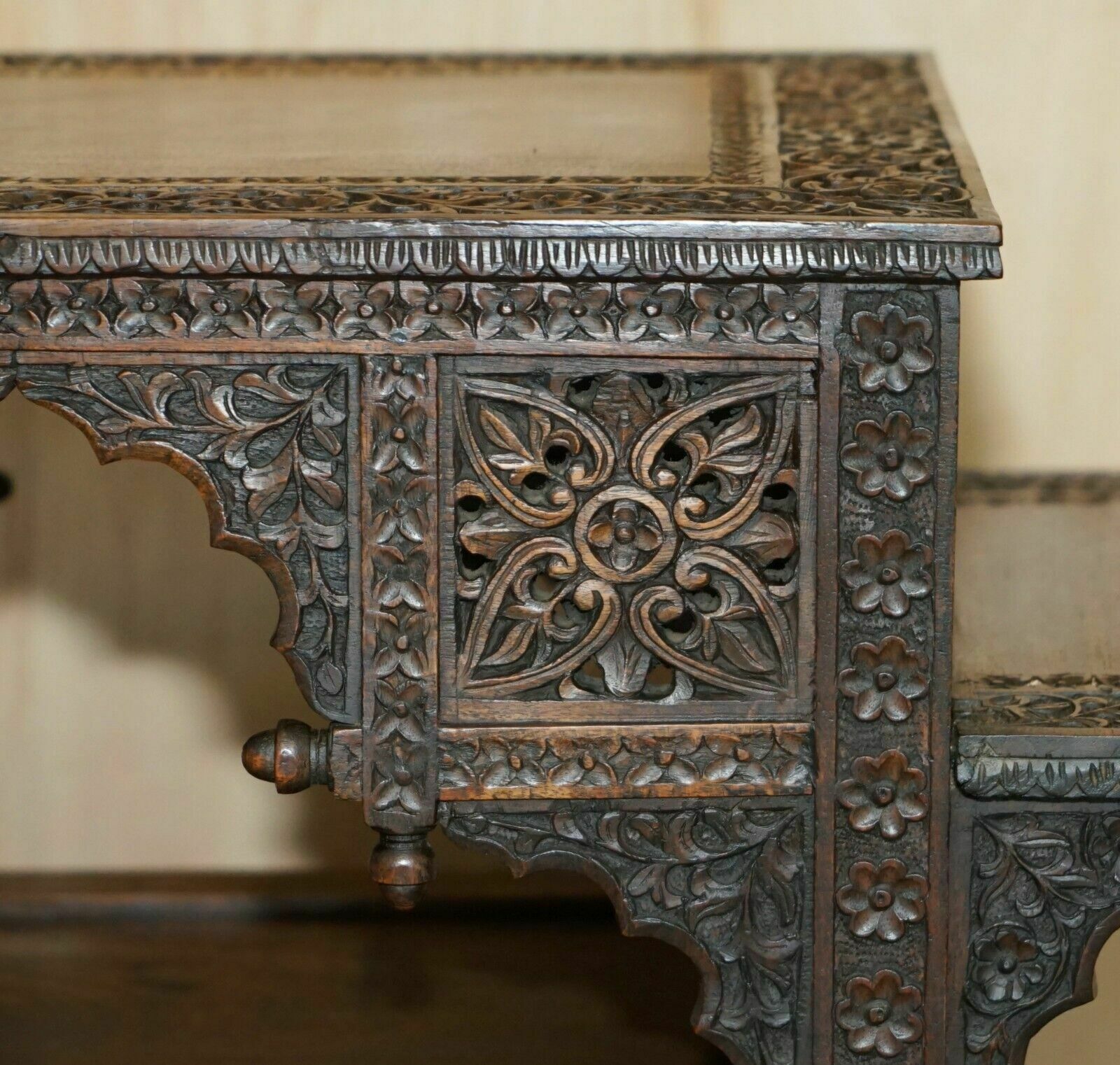 Fine Large Antique Hand Carved Liberty London Moorish Occasional Centre Table photo vintage