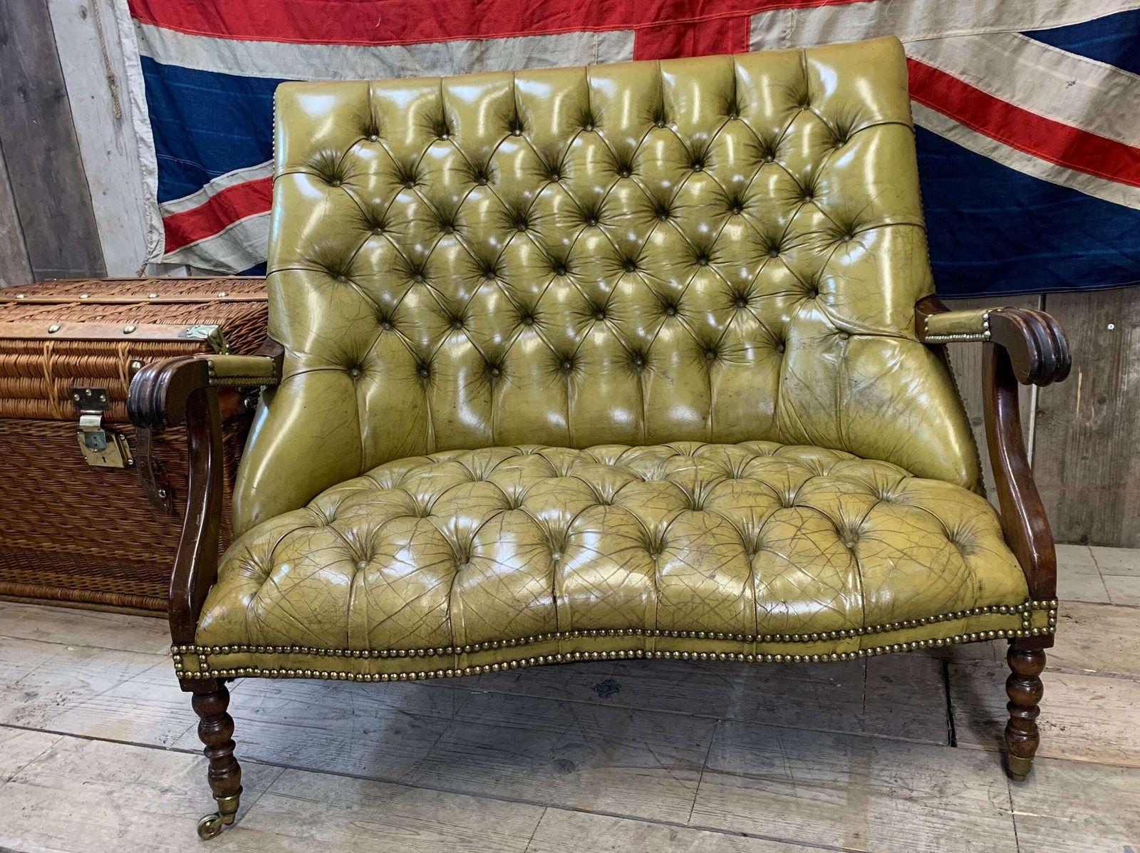 19th Century Antique Green Leather Chesterfield Library Chair Home Seating Furniture photo Furniture