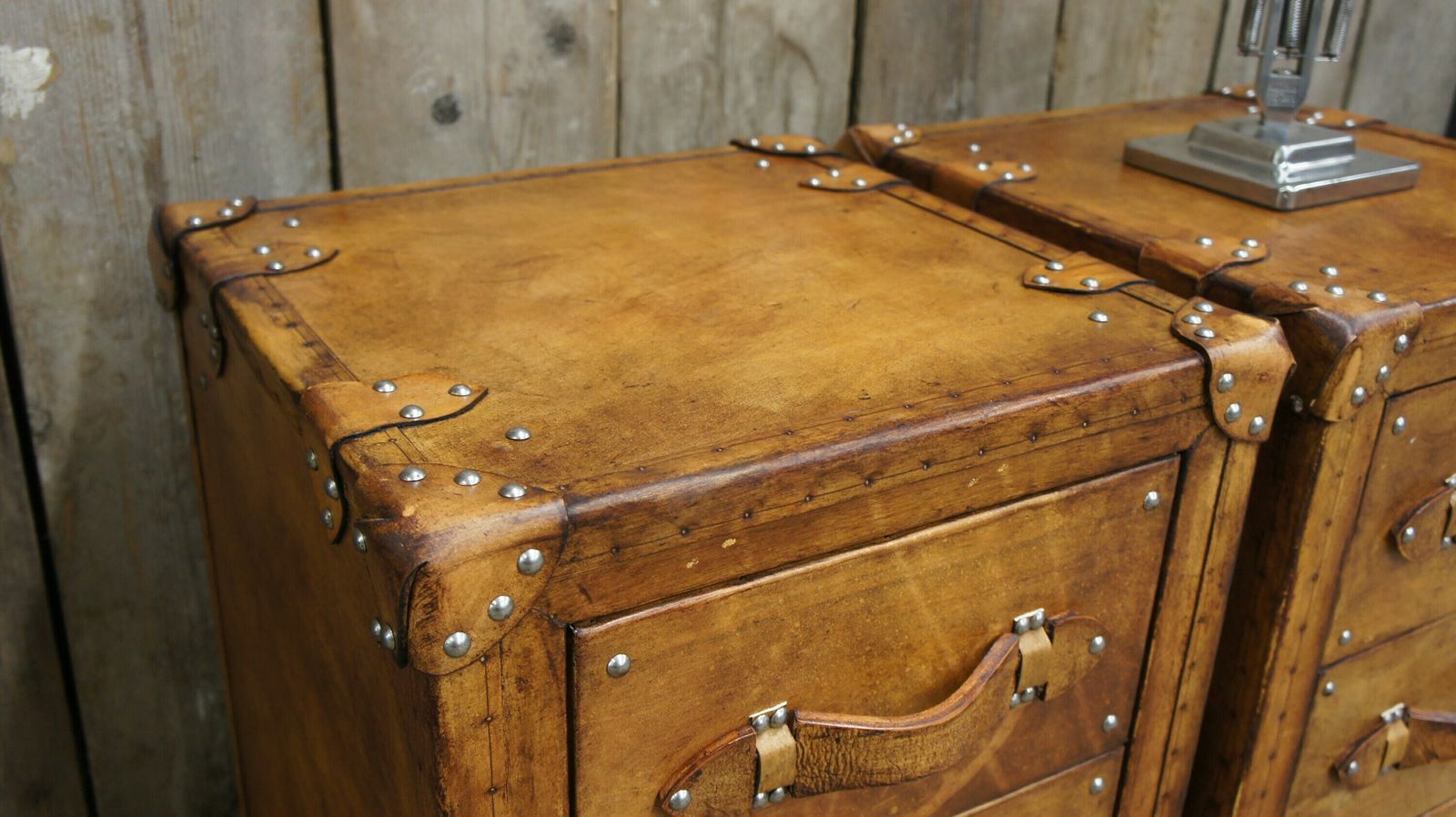 Luxury Leather Hand Dyed London Tan Nightstands Draws Bedroom Furniture Home Decor Furnishings photo for sale