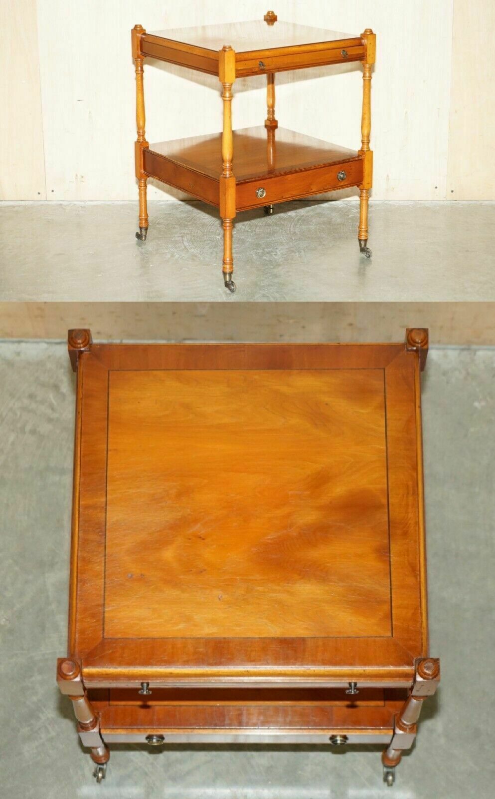 Bradley Furniture Stamped Flamed Mahogany Side Table With Butlers Serving Tray