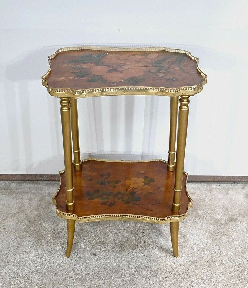 Small Thuya Speckled Living Room Table With Painted Decoration – 1920