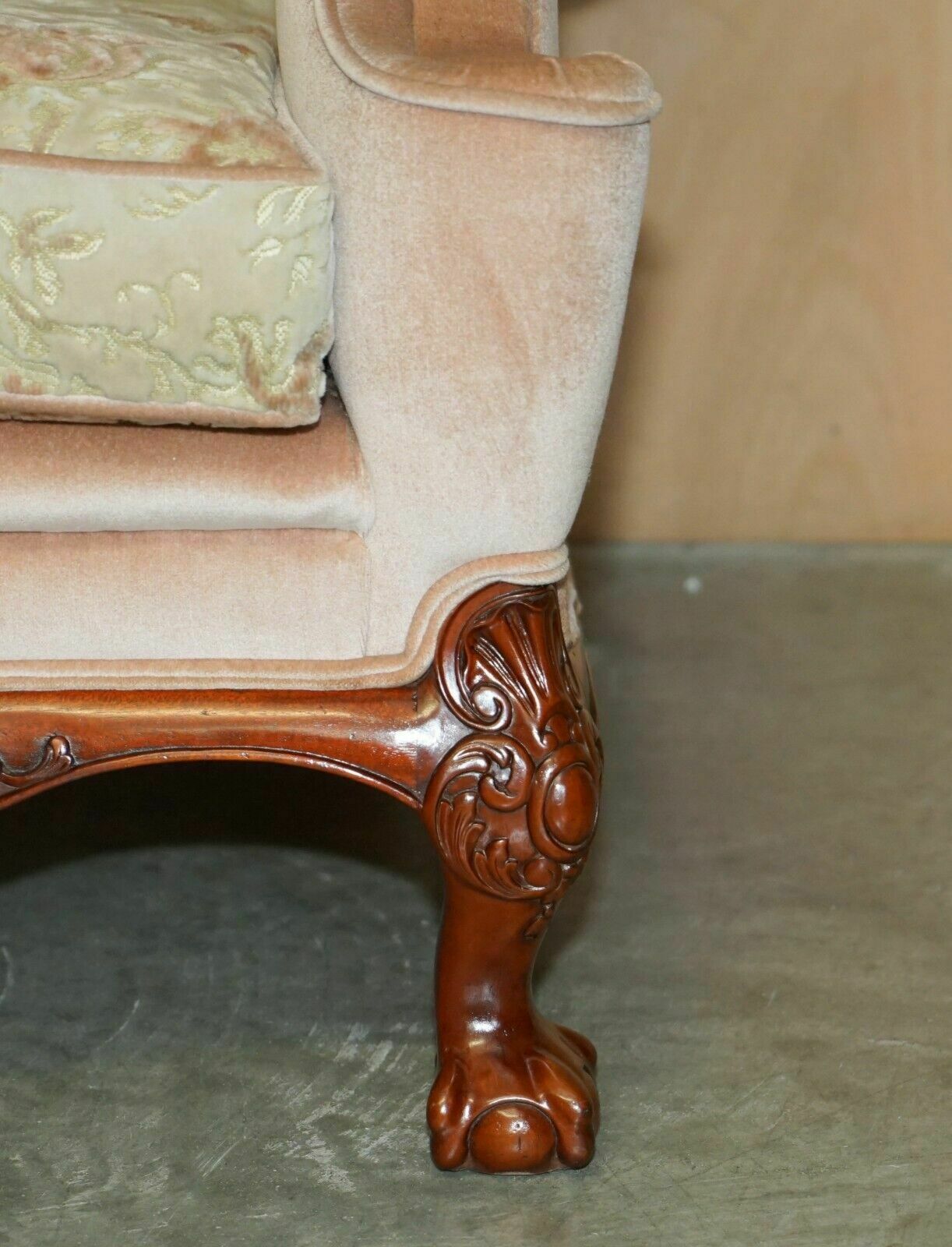 2850.0 Stunning Pair Of Victorian Style Claw & Ball Feet Floral Wingback Armchairs photo