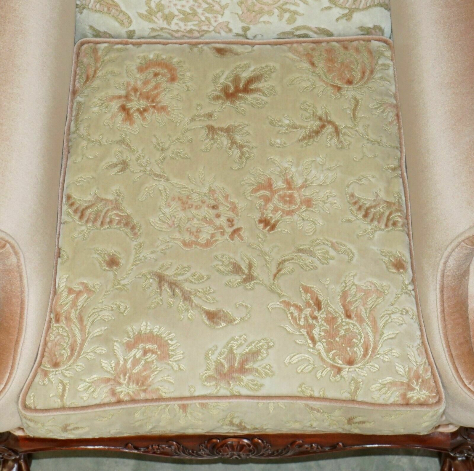 photo buy Stunning Pair Of Victorian Style Claw & Ball Feet Floral Wingback Armchairs