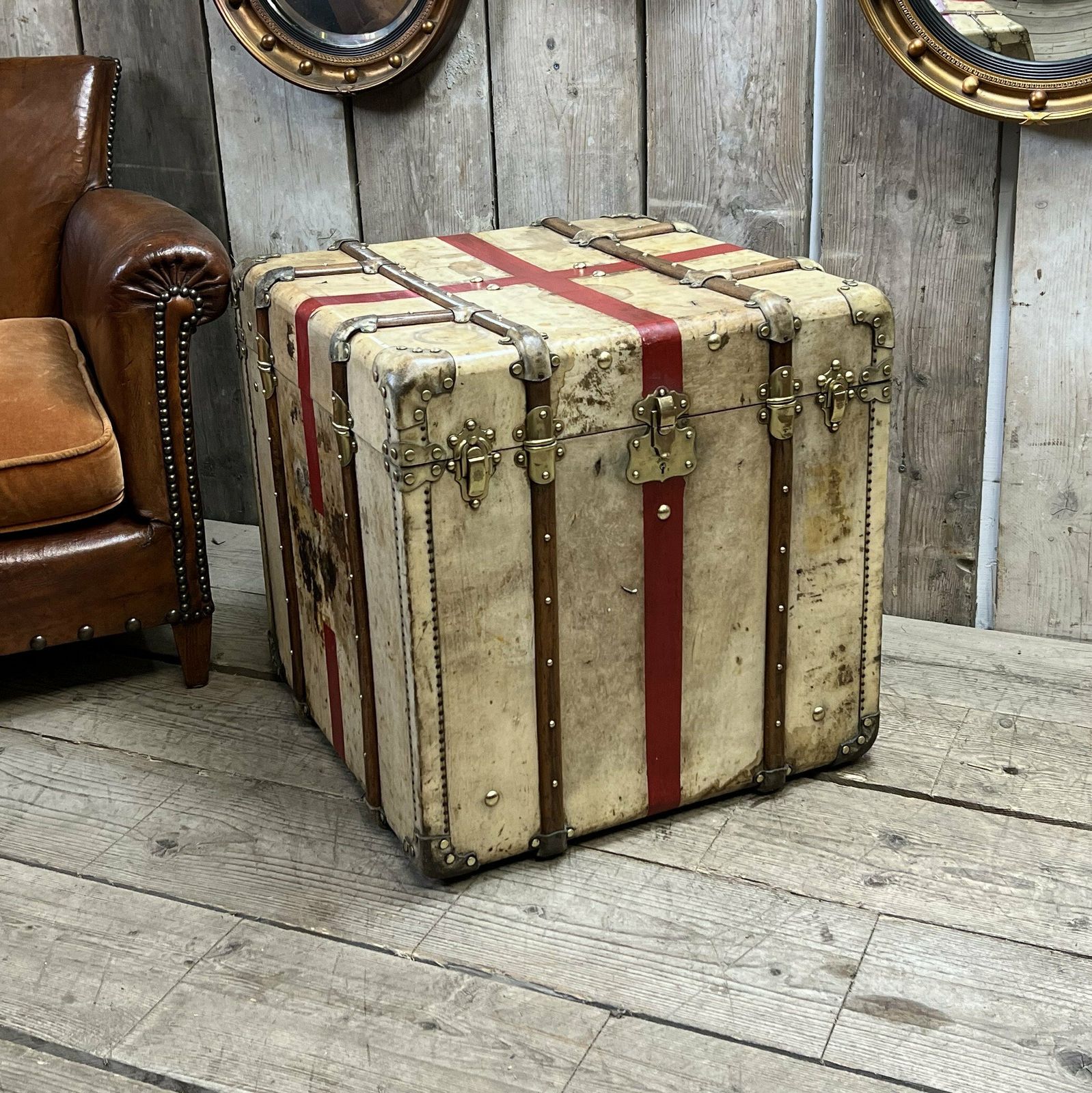 Antique Vellum Trunk , Travel Case , End Table , Rare Luggage photo vintage