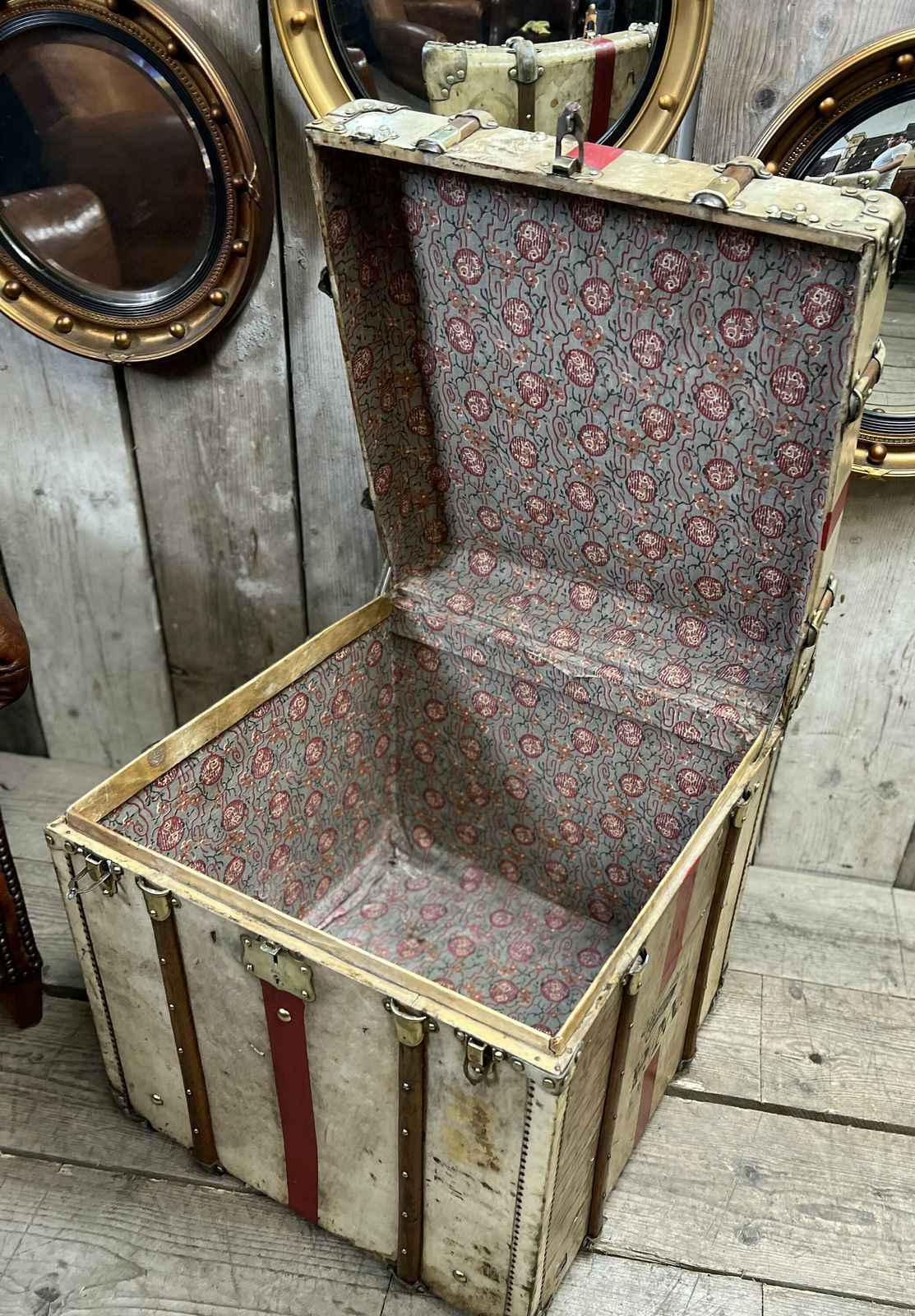 photo for sale Antique Vellum Trunk , Travel Case , End Table , Rare Luggage