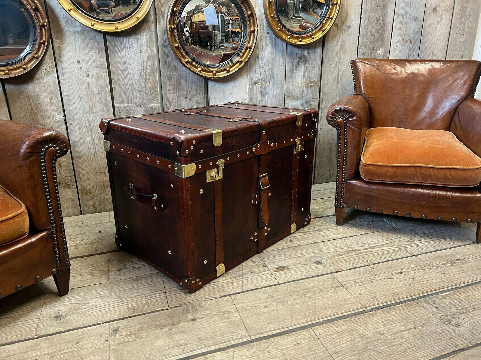 photo for sale English Leather Trunk , Coffee Table Chest , Room Decor , End Table