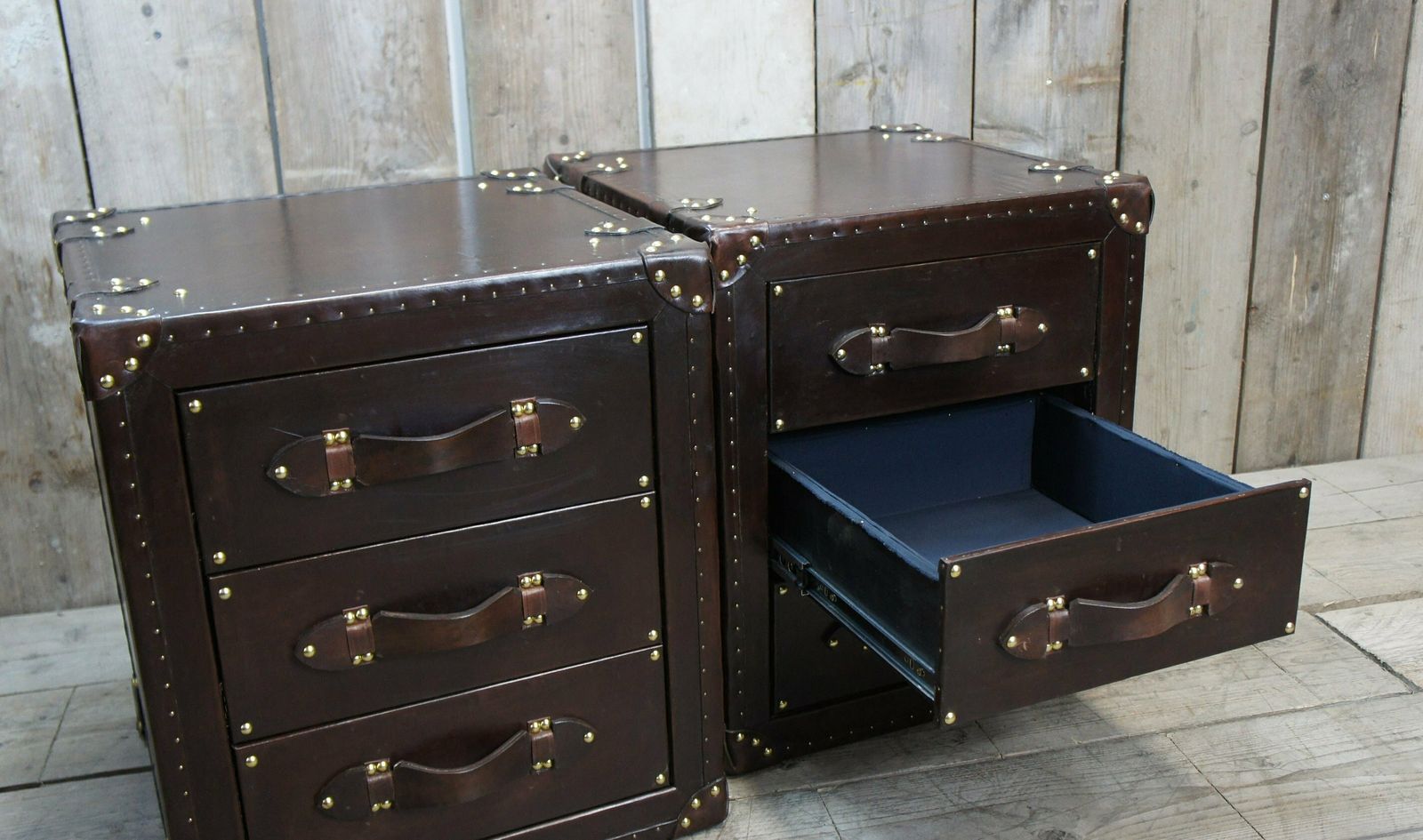 Dark Brown Luxury Leather Bedroom Trunks, Bedroom Decor, Furniture Set, Console Tables photo buy