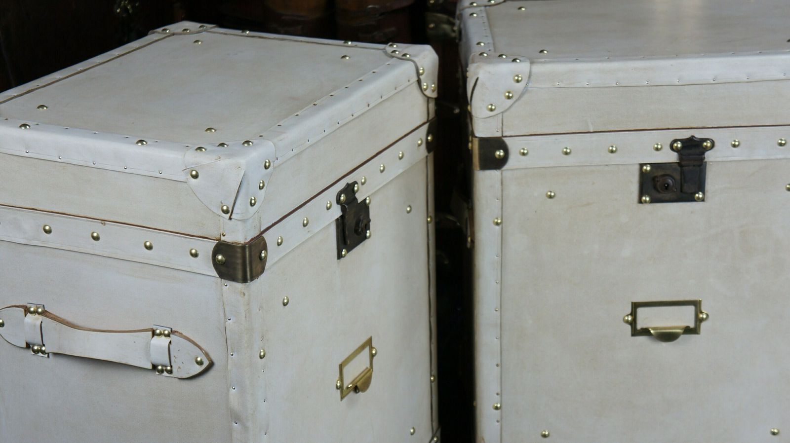 Vellum Reproduction Leather Occasional Side Table Trunks Home Decor Furniture photo vinterior