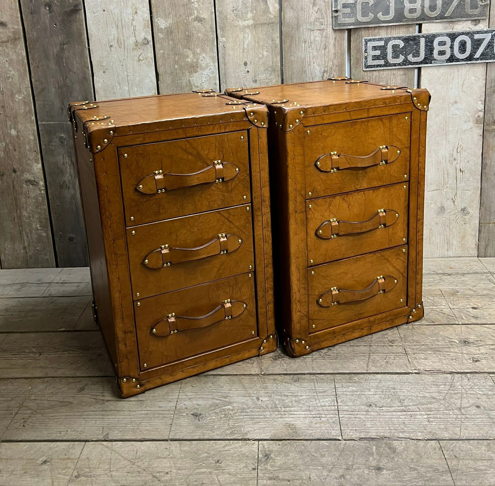 Bedroom Furniture, Home Decor, Luxury Tan Leather Nightstands, Vanities photo vintage