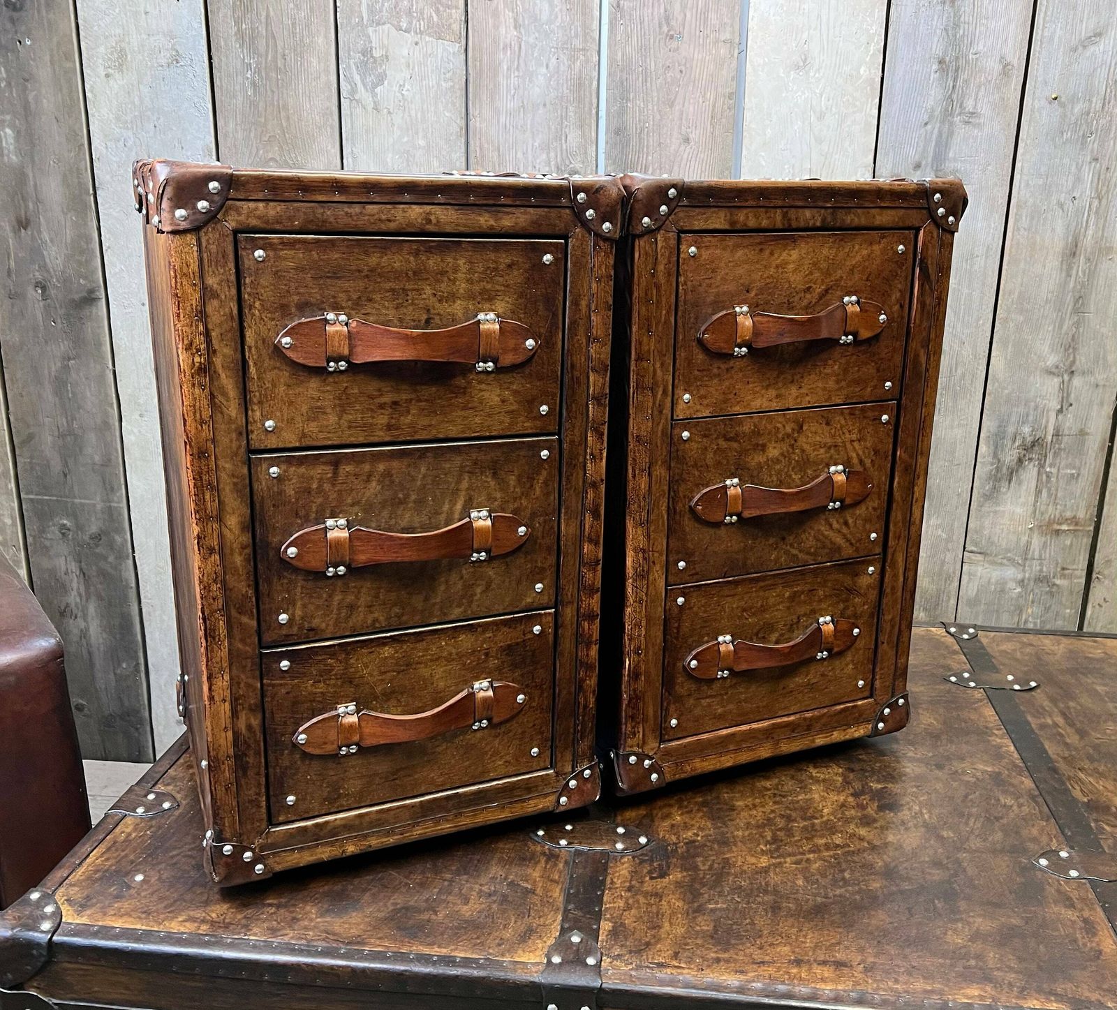 photo furniture Tall Boy Handmade Hand Dyed Bridle Leather Occasional Nightstands Bedroom Decor End Tables