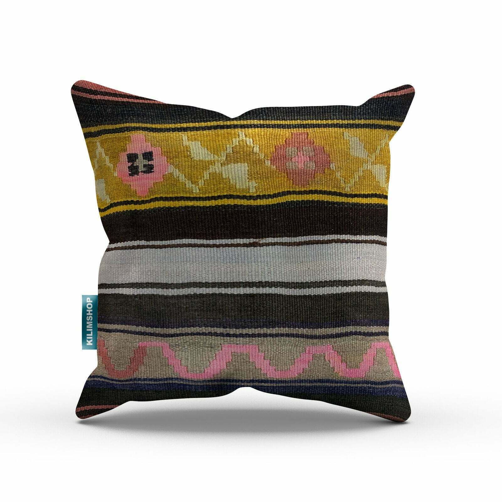 Vintage Kilim Cushion Cover 60x60 Cm Square Wool Kelim Pillow Moroccan Decor