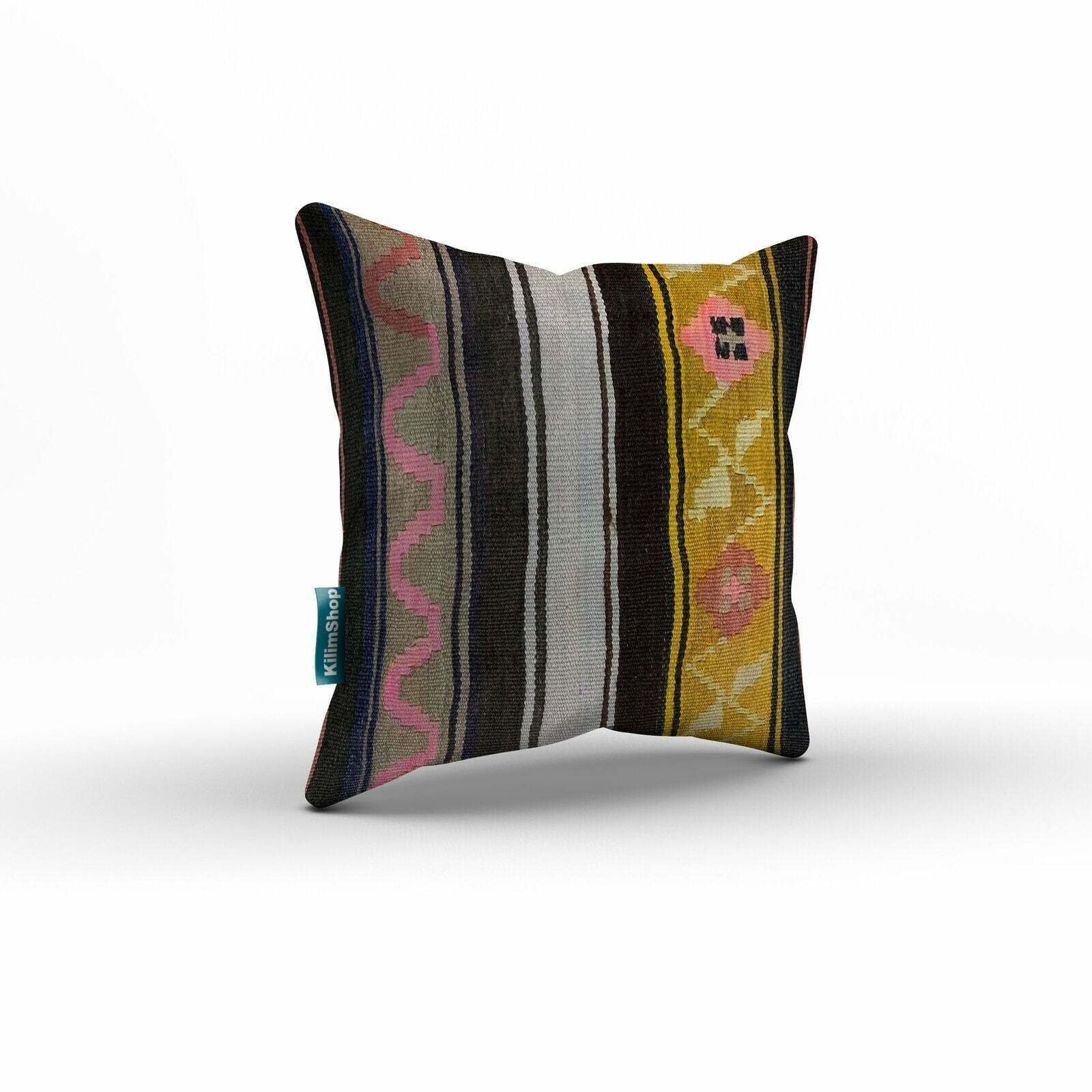 Vintage Kilim Cushion Cover 60x60 Cm Square Wool Kelim Pillow Moroccan Decor photo for sale