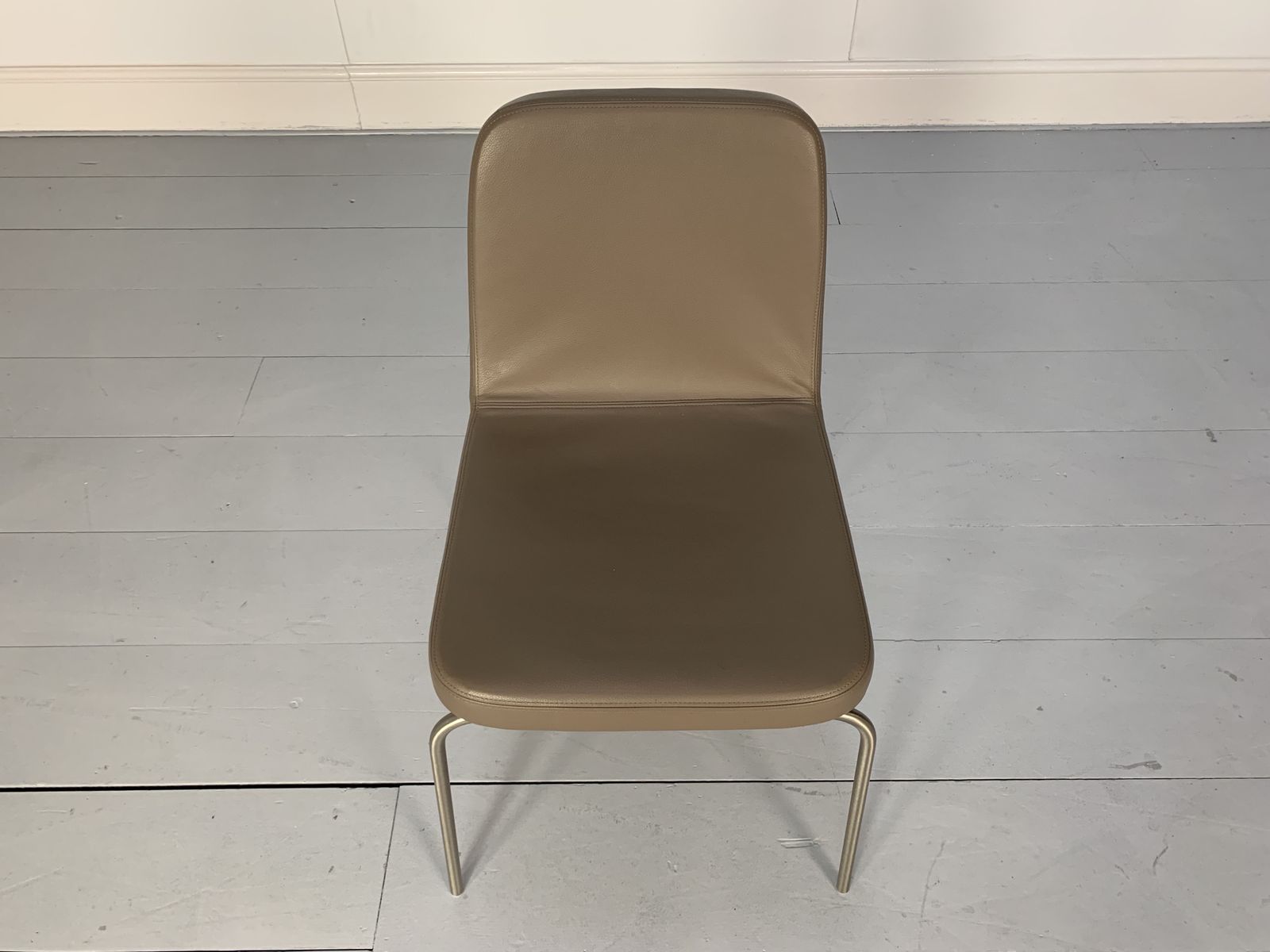 photo for sale 10 Minotti “Arp 1” Dining Chairs – In Taupe Leather
