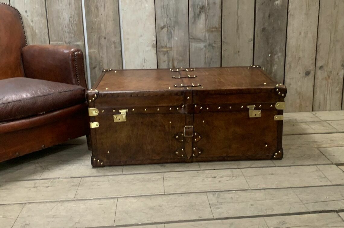 Room Decor Home Furnishings Large Leather Coffee Table Trunk photo vinterior