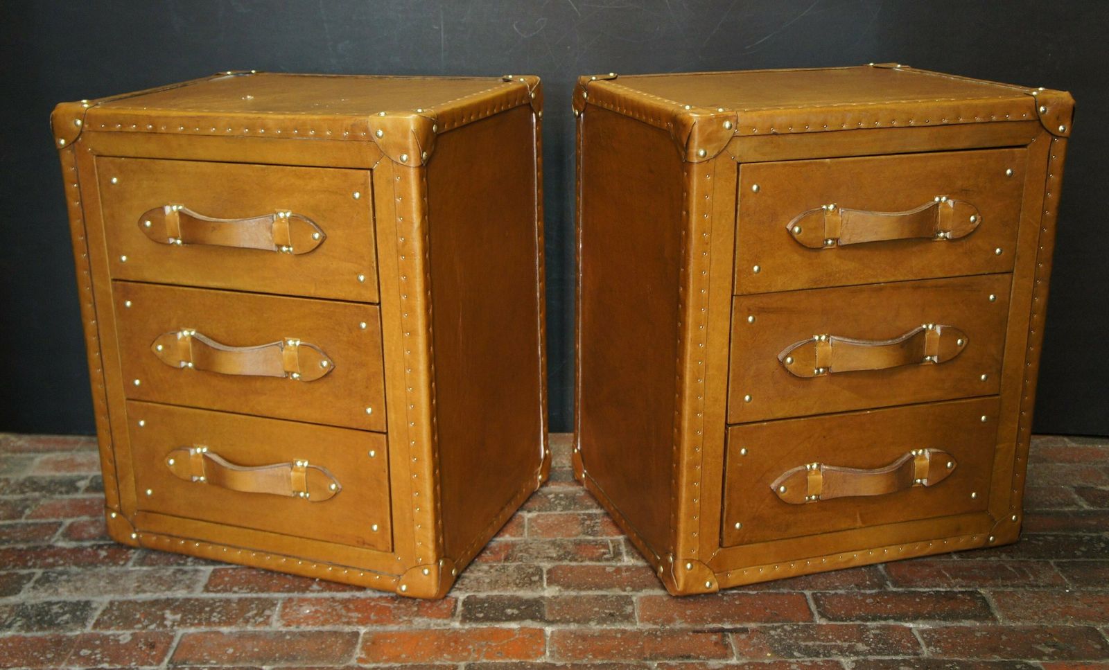 London Tan Leather Nightstands Bespoke Handmade English Room Decor Bedroom Furniture photo Furniture