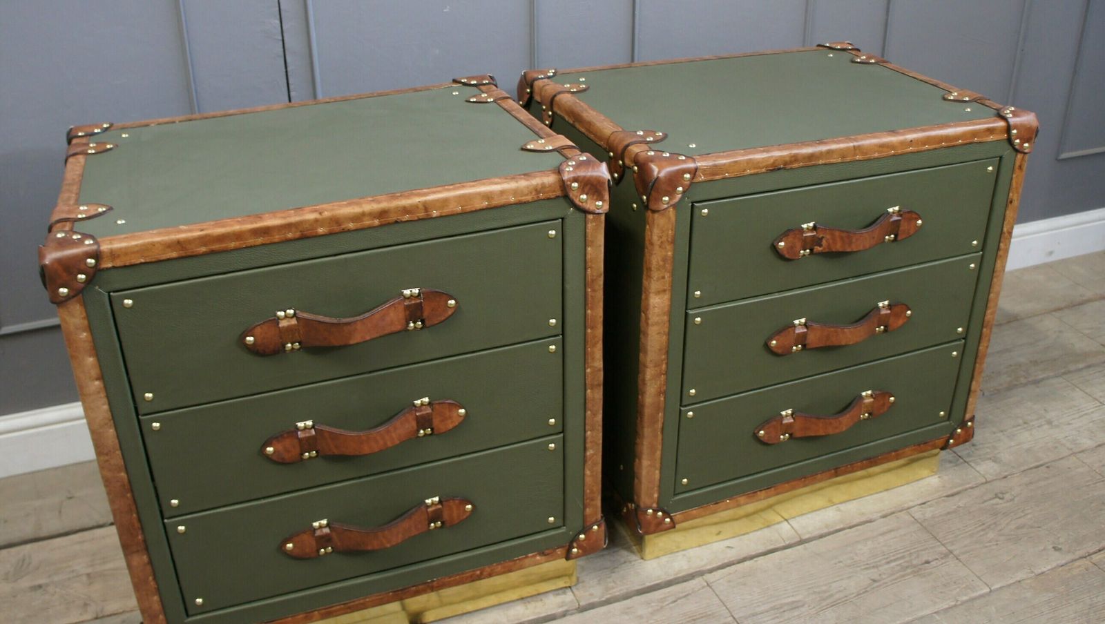 photo for sale Bedroom Decor Luxury Leather Craft Handmade British Nightstands Occasional Tables Draw Set
