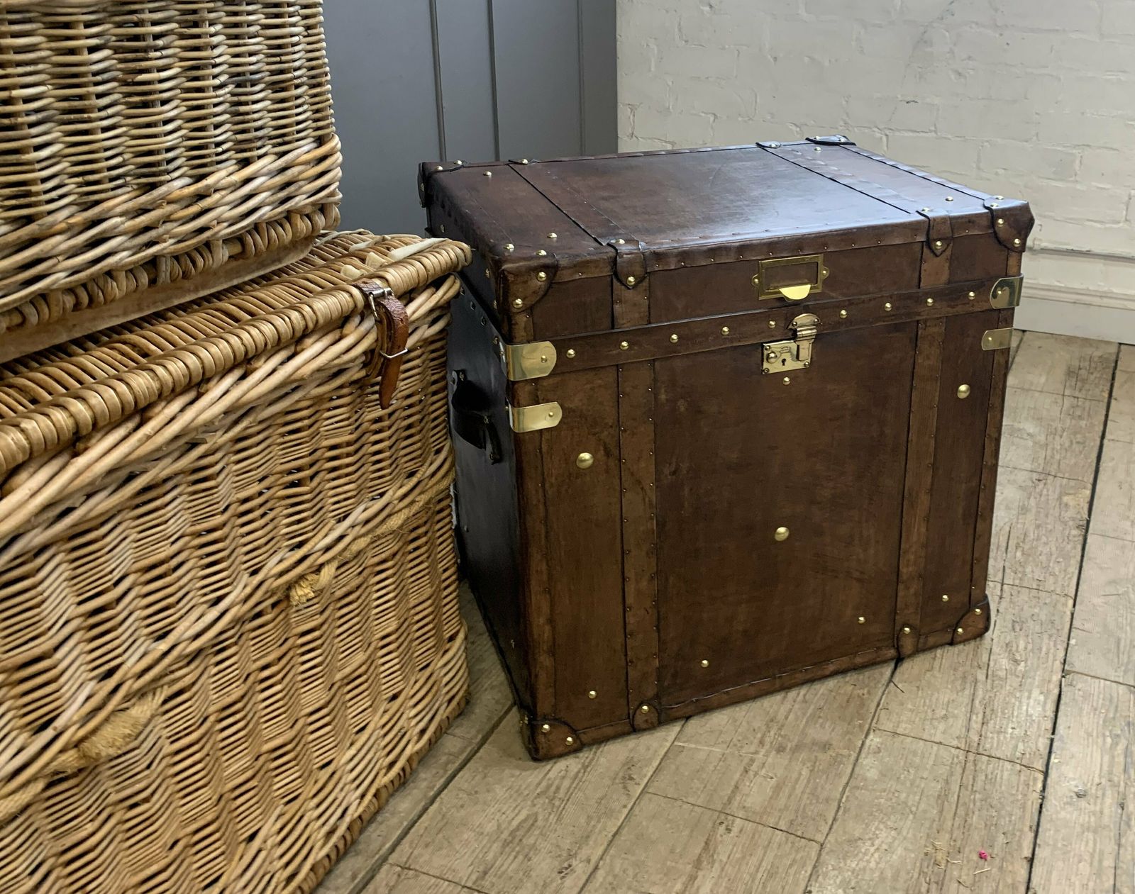 End Table Occasional Side Table In A Colonial English Travel Trunk Style photo vintage