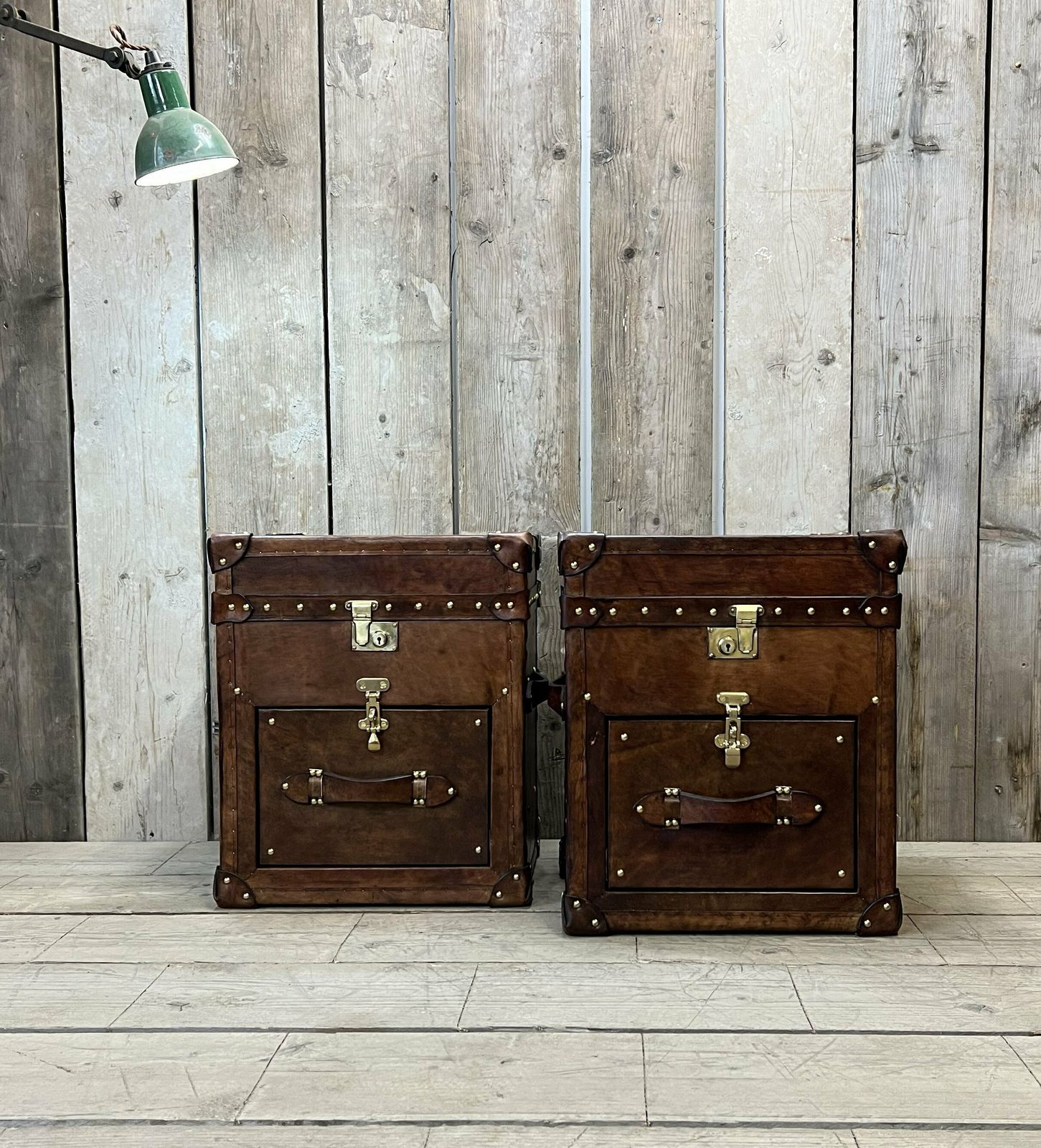 Pair Of Matching Hand Dyed Bridle Leather Occasional Side Table Trunks Vanities Night Stands Trunks Bedroom Furniture photo furniture