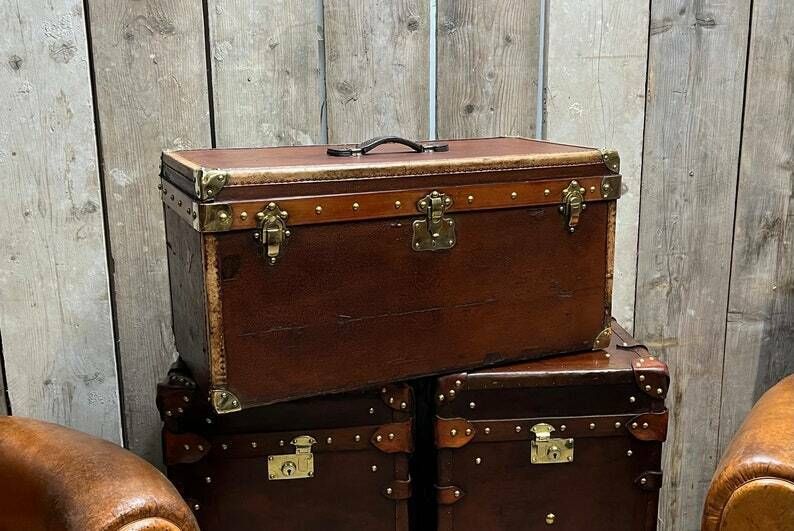 Antique French Luxury Shoe Trunk Chest Travel Luggage photo furniture