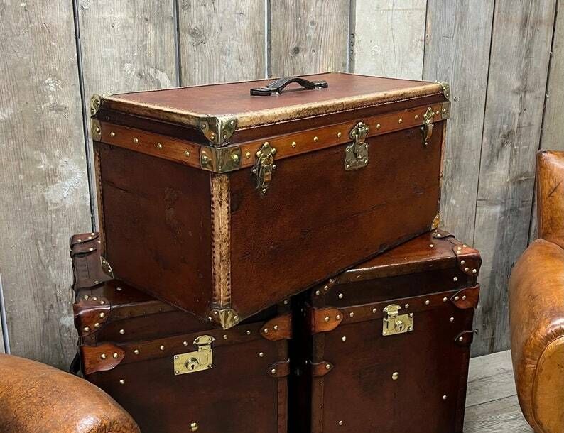 Antique French Luxury Shoe Trunk Chest Travel Luggage photo for sale