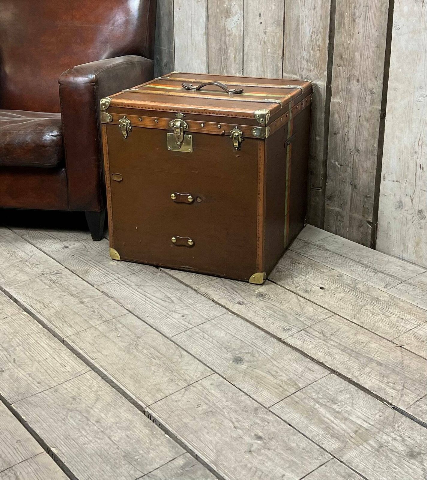 photo for sale Huge Antique Square Travel Trunk Chest End Table Hatbox Trunk French Travel