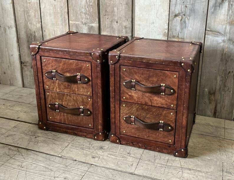 Luxury English Hand Made Hand Dyed Occasional Side Table Trunks Chests Home Decor Bedroom Furniture photo vintage