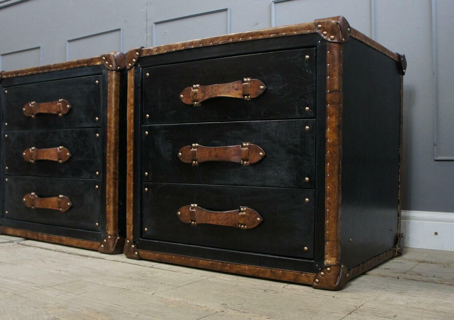 Luxury Black Leather & Tan Leather Occasional Night Stands Bedroom Decor Interiors Furniture Home Furnishings Vanities photo vintage