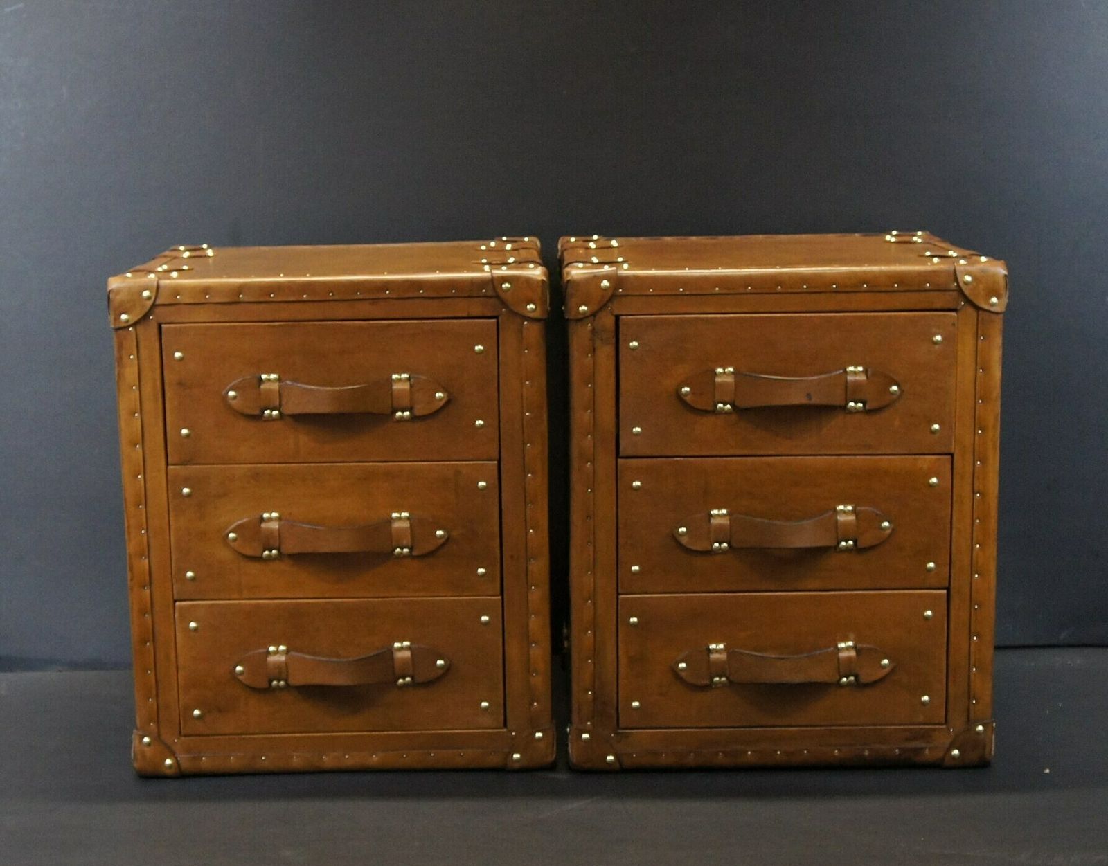 Pair Of Luxury Leather 3 Draw Nightstands In London Tan Nightstands Vanities Bedroom Furniture photo furniture