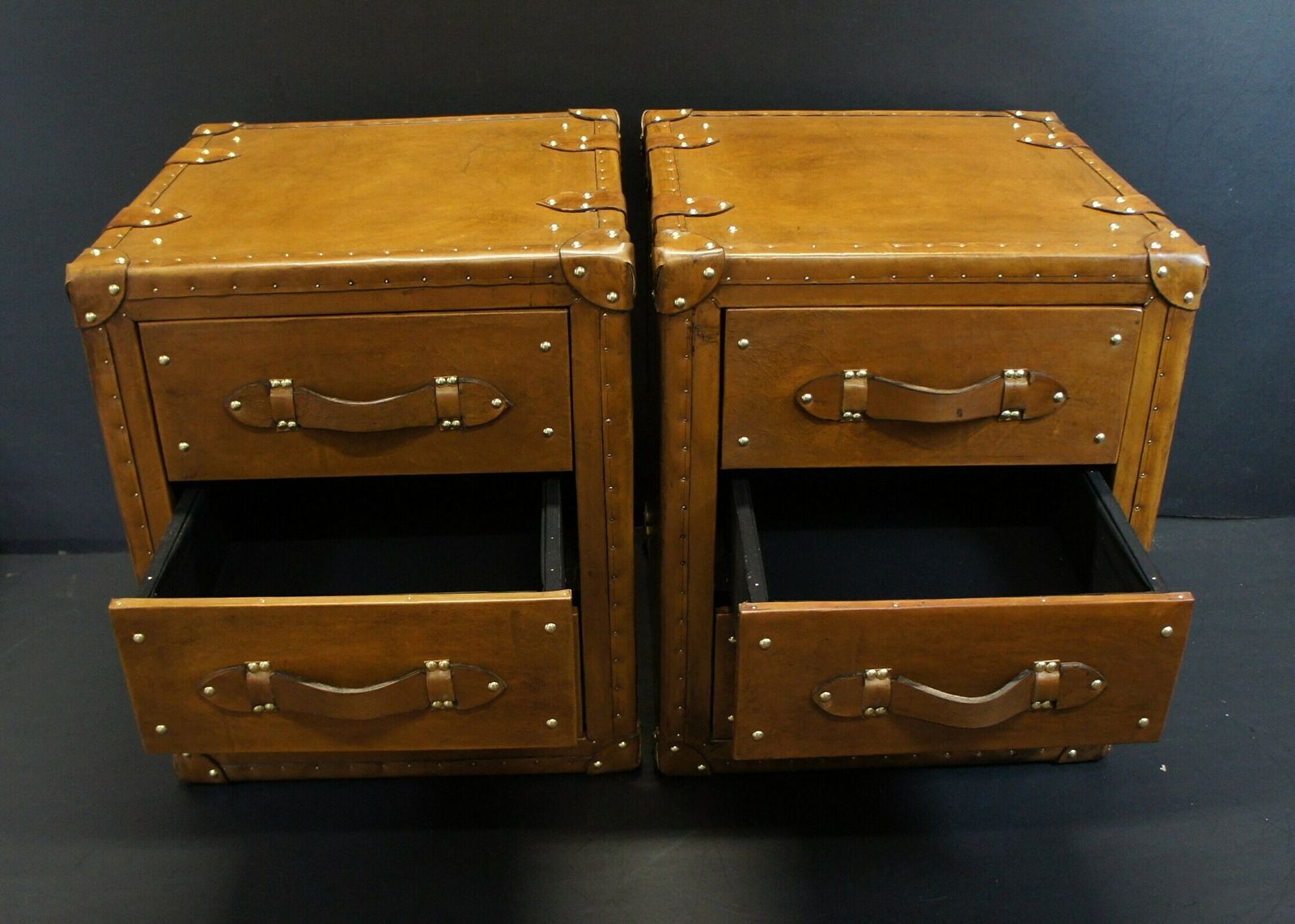 Pair Of Luxury Leather 3 Draw Nightstands In London Tan Nightstands Vanities Bedroom Furniture photo for sale