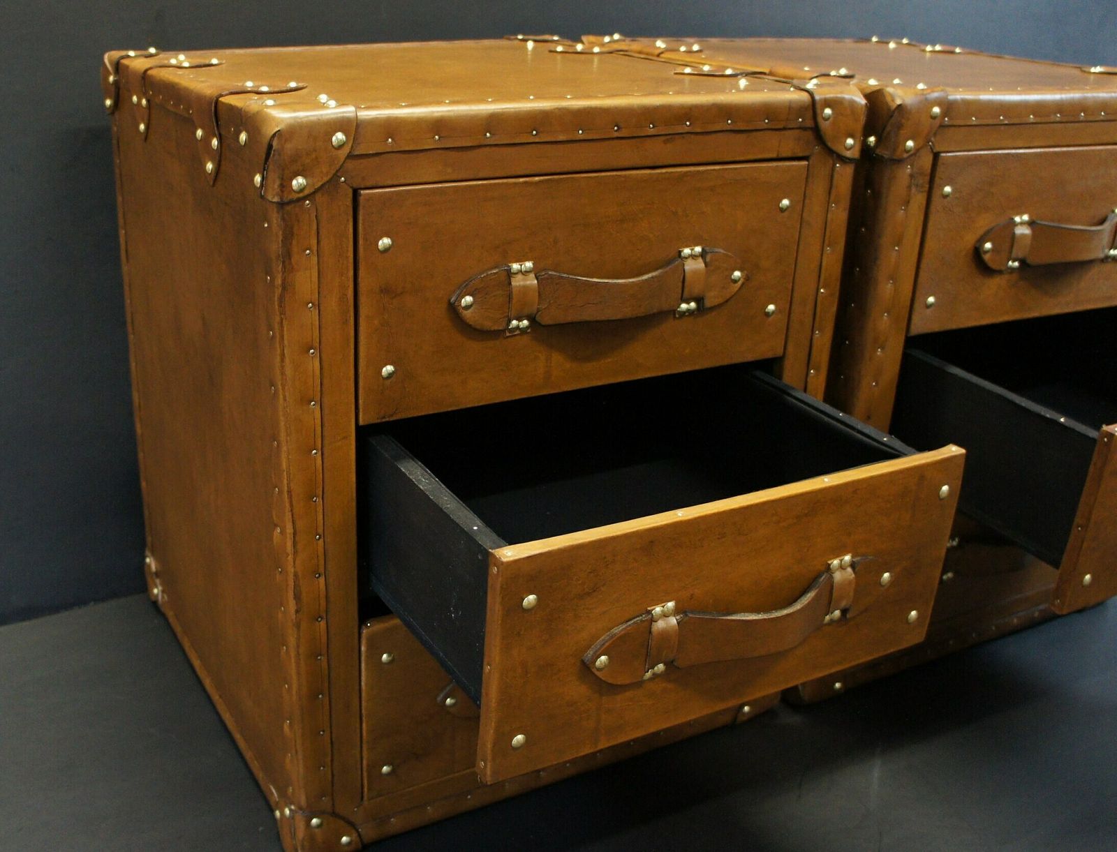 Pair Of Luxury Leather 3 Draw Nightstands In London Tan Nightstands Vanities Bedroom Furniture photo 1724.0