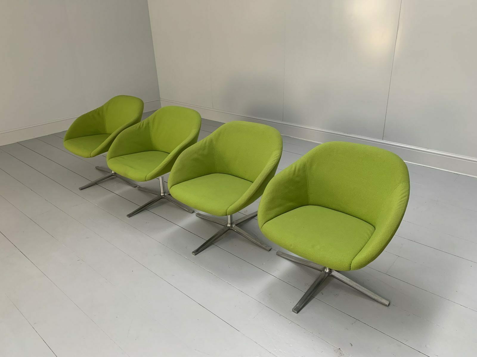 Suite Of 4 Walter Knoll “Turtle” Armchairs – In Lime Green Fabric photo for sale