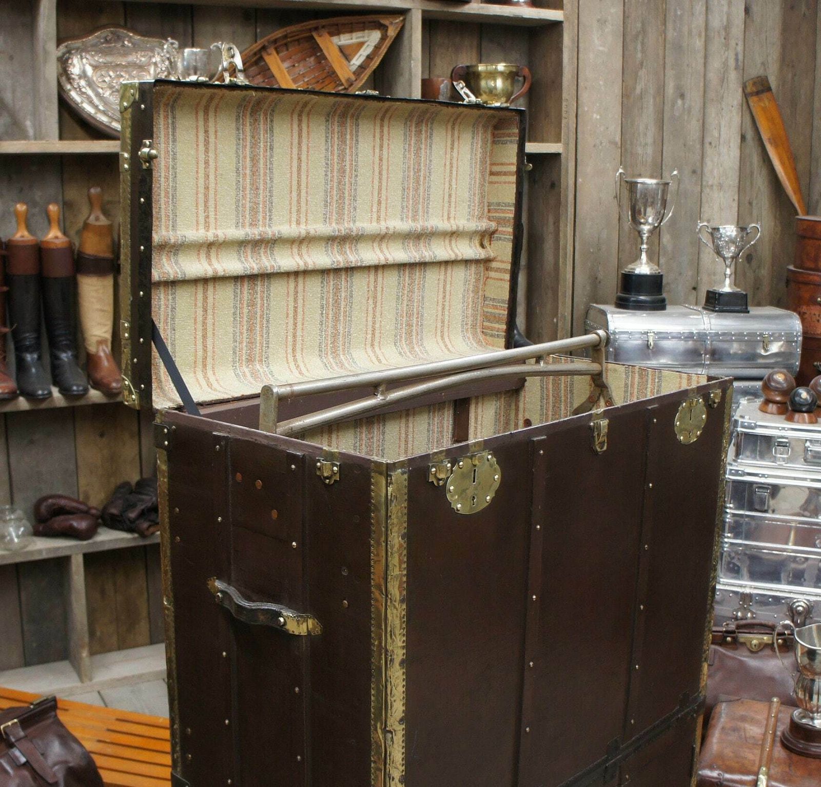 1920s Large Antique Garment Gown Trunk Brass Bound Reception Furniture photo furniture