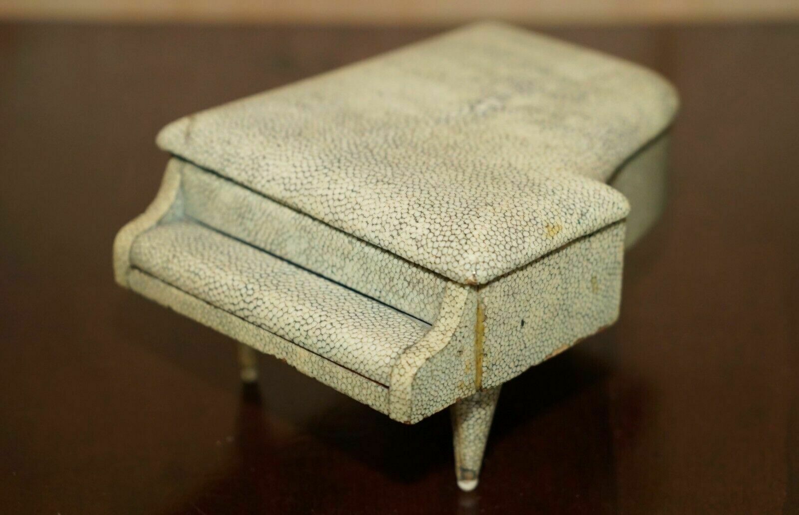 Super Rare Antique Shagreen (Shark Skin) Burr Walnut Musical Jewellery Piano Box photo furniture