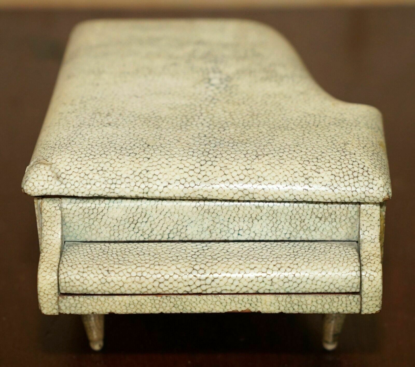 Super Rare Antique Shagreen (Shark Skin) Burr Walnut Musical Jewellery Piano Box photo for sale