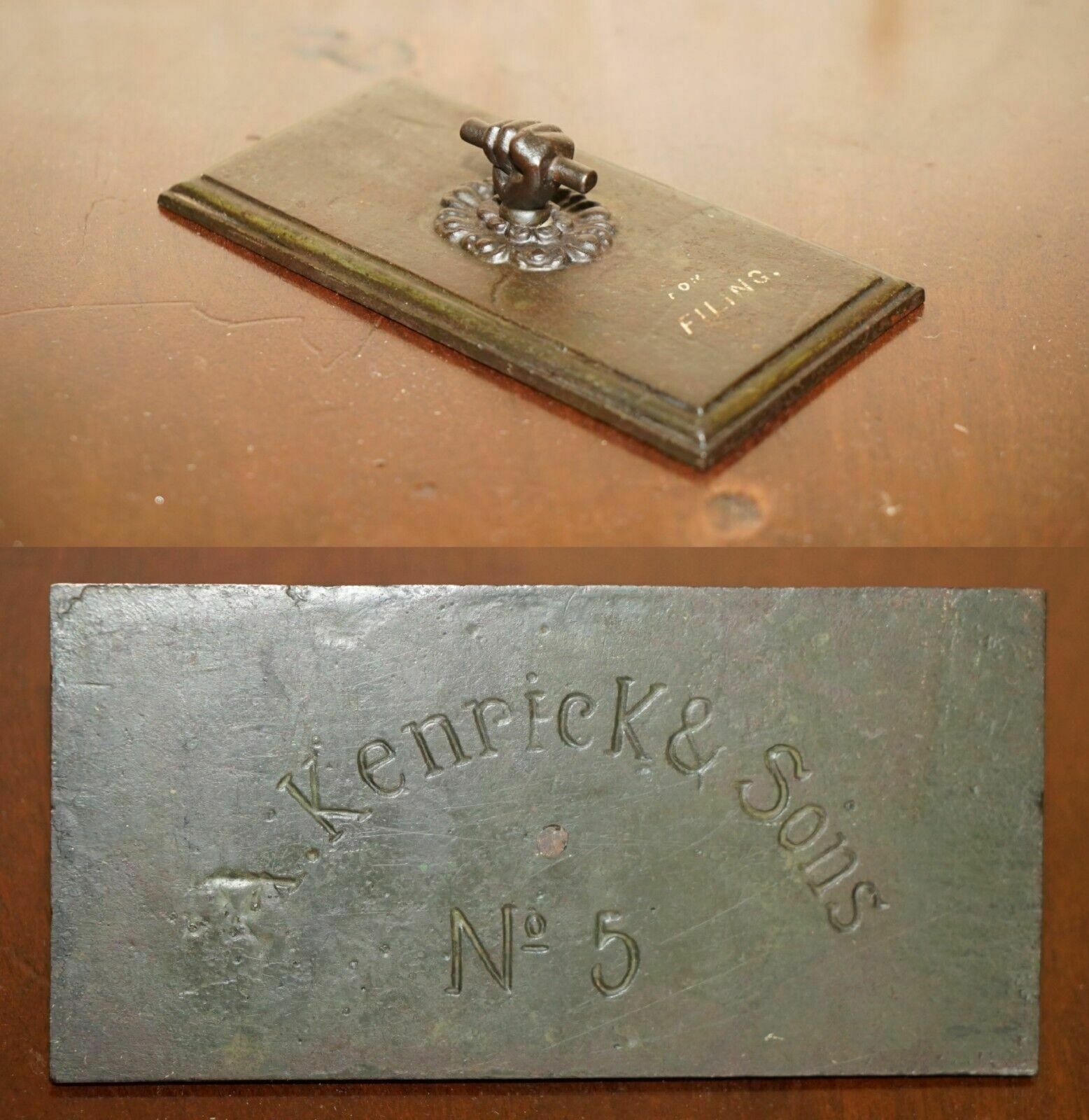 Rare Antique Victorian A Kenrick & Sons N°5 Clenched Fist Bronze Paperweight