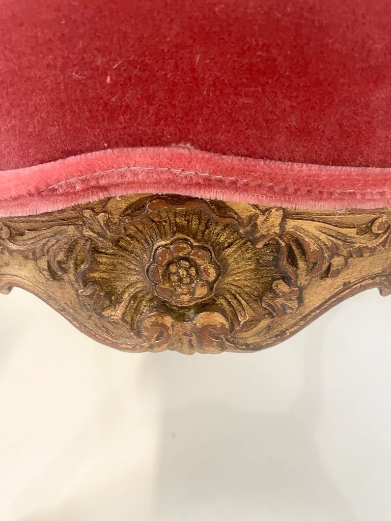 Contemporary Pair Of Stools Louis XV Style, Red Velvet, Belgium photo for sale