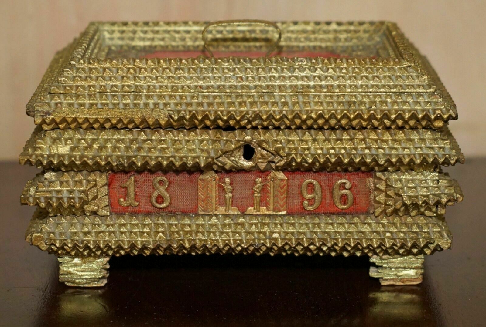 1896 Dated Tramp Art Jewellery Box Zum Andenken / In Memory Of Jewellery Box photo for sale