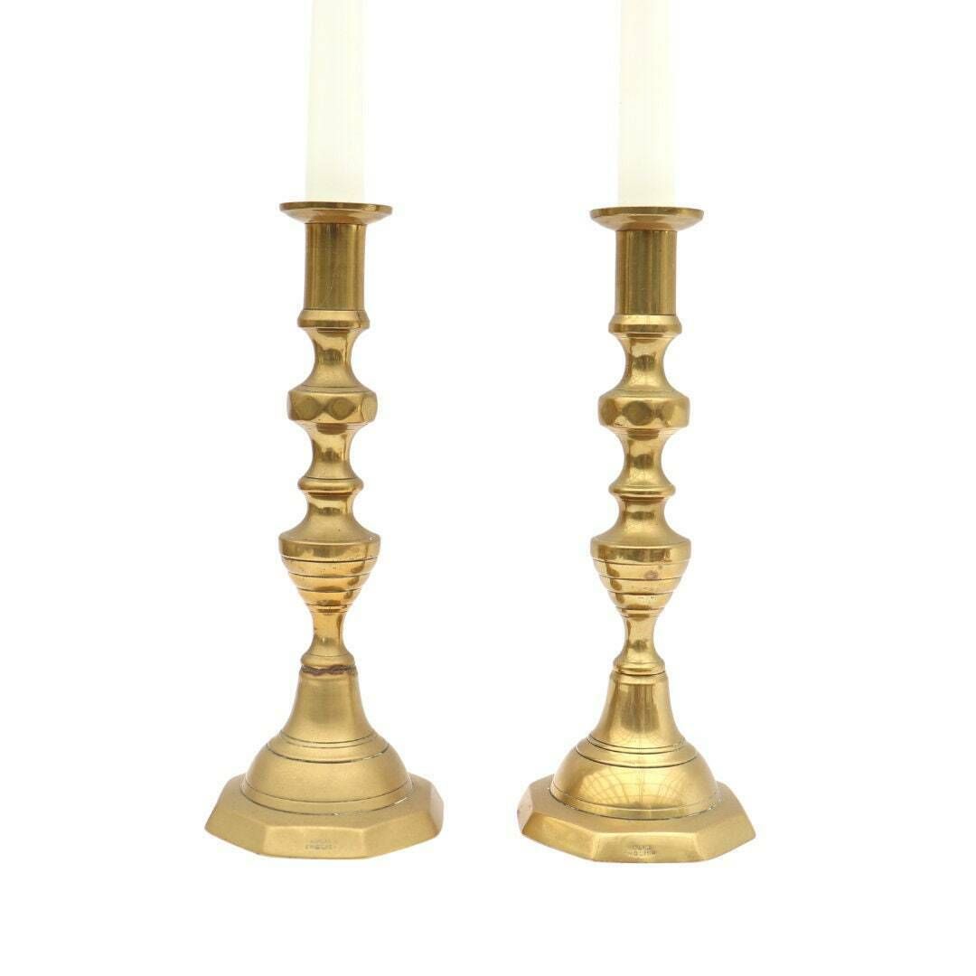 Large Victorian Brass Candle Holder Octogonal Base   Made In England . Antique Candleholders . photo for sale