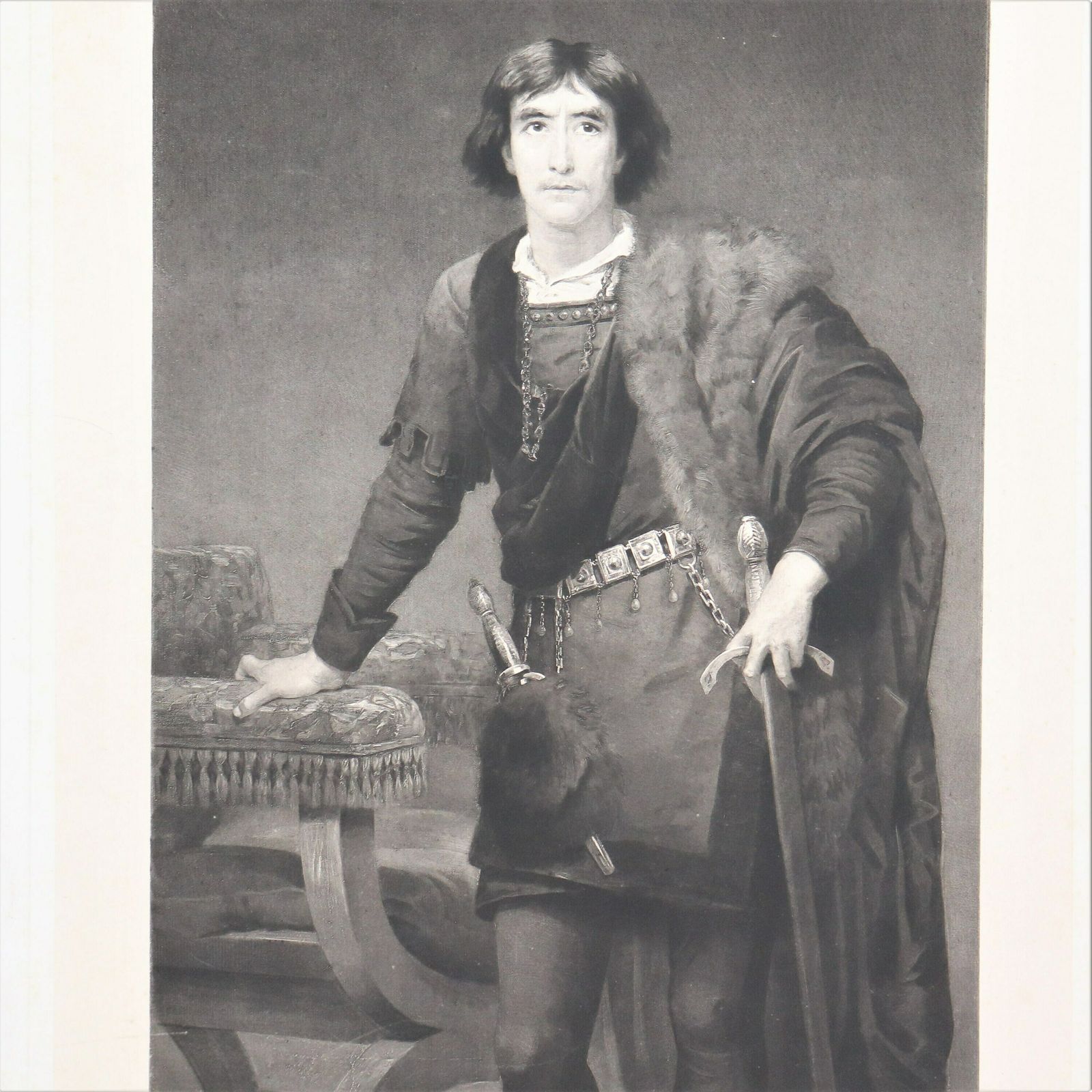 Irving As Hamlet Photogravure After A Painting By Edwin Lon Signed In Pencil By Edwiin Long. Antique Hamlet Intaglio Print. photo furniture