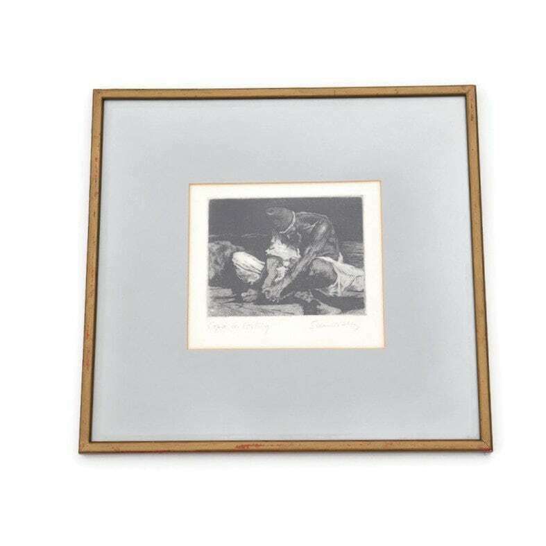 Wooden Framed Engraving An Arabic Man Keeping Watch Over The Dead Body Of His Friend Copy Of 1866 Mariano Fortuny, 1838–1874 . photo 70.0