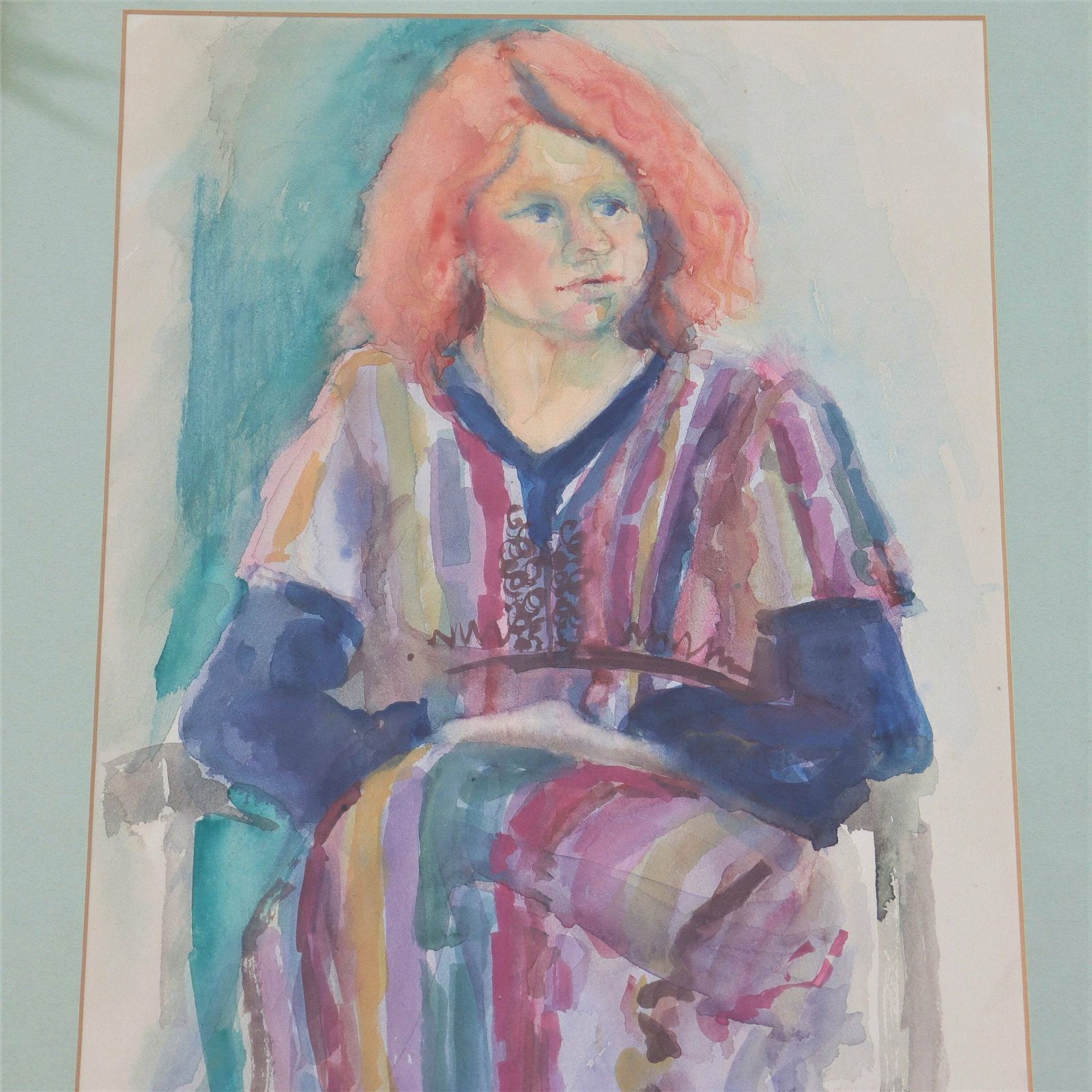 Large Mid Century Watercolour Painting Of A Lady ,Signed Ann Blake 1975 H 22'' . photo furniture