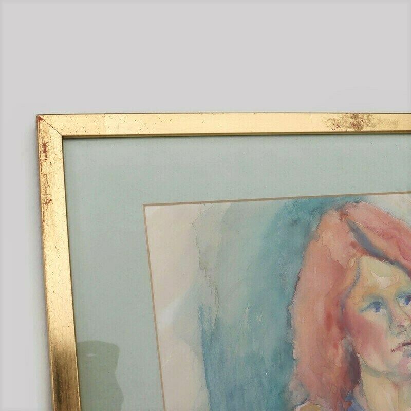 Large Mid Century Watercolour Painting Of A Lady ,Signed Ann Blake 1975 H 22'' . photo vinterior