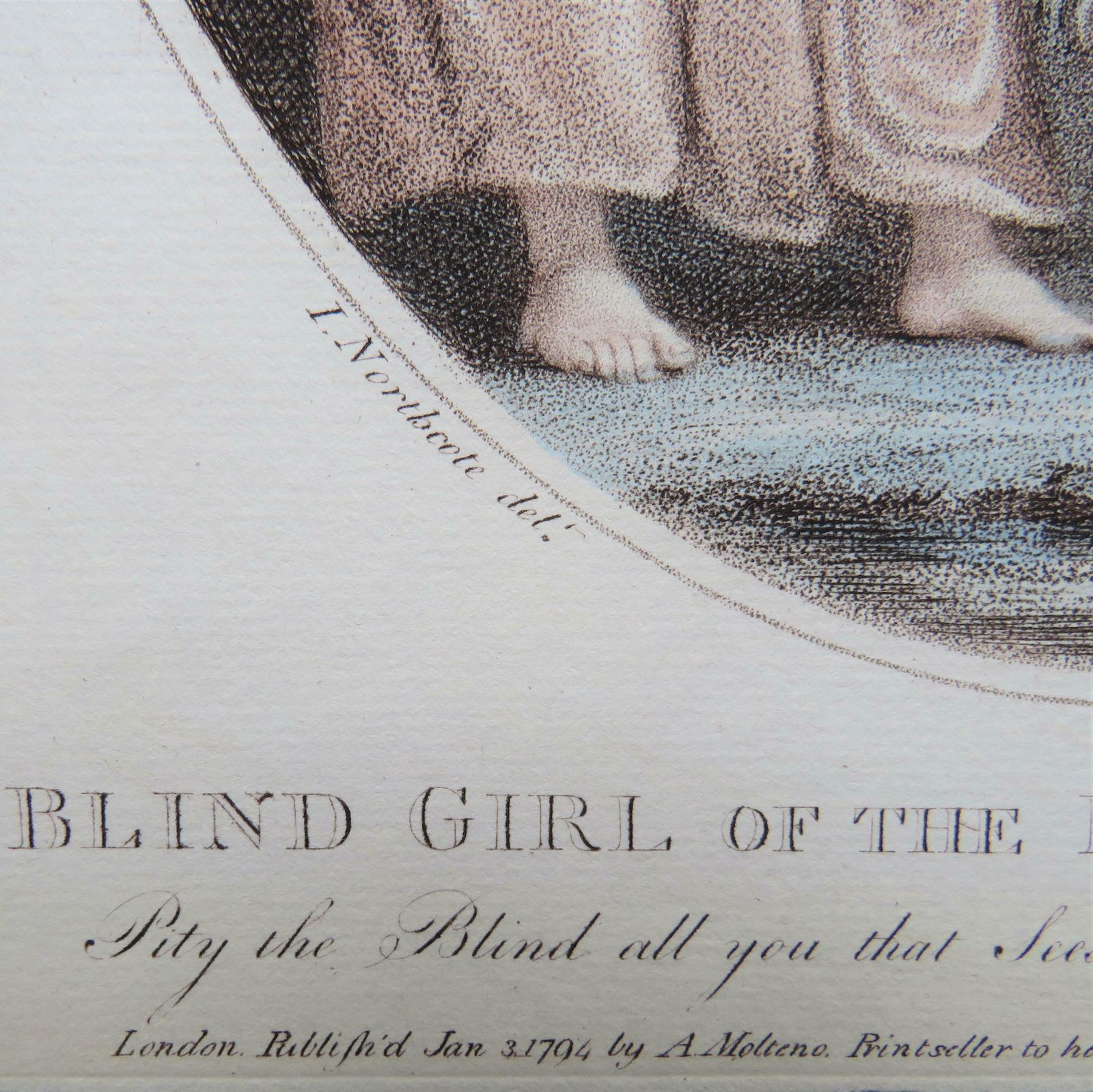 Blind Girl Of The Environs Of Rome. Pity The Blind All You That Sees   Grudge Not A Sous For Charity 1794.Stipple Engraving.Antique Print photo Art