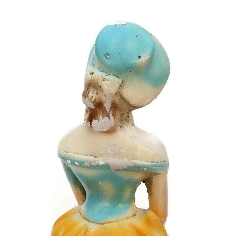Large 1930's Crinoline Lady Plaster Figure With Basket Of Flowers photo buy