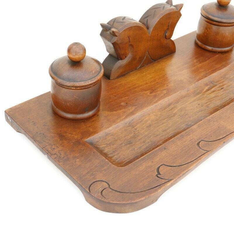 Antique Art Deco Wooden Carved Horses Inkwell Office Decor Art Deco Gift For Office photo Home Decor