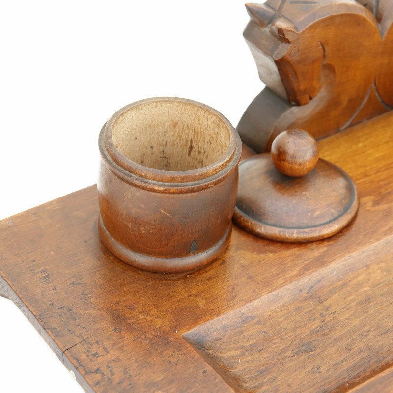 Antique Art Deco Wooden Carved Horses Inkwell Office Decor Art Deco Gift For Office photo buy