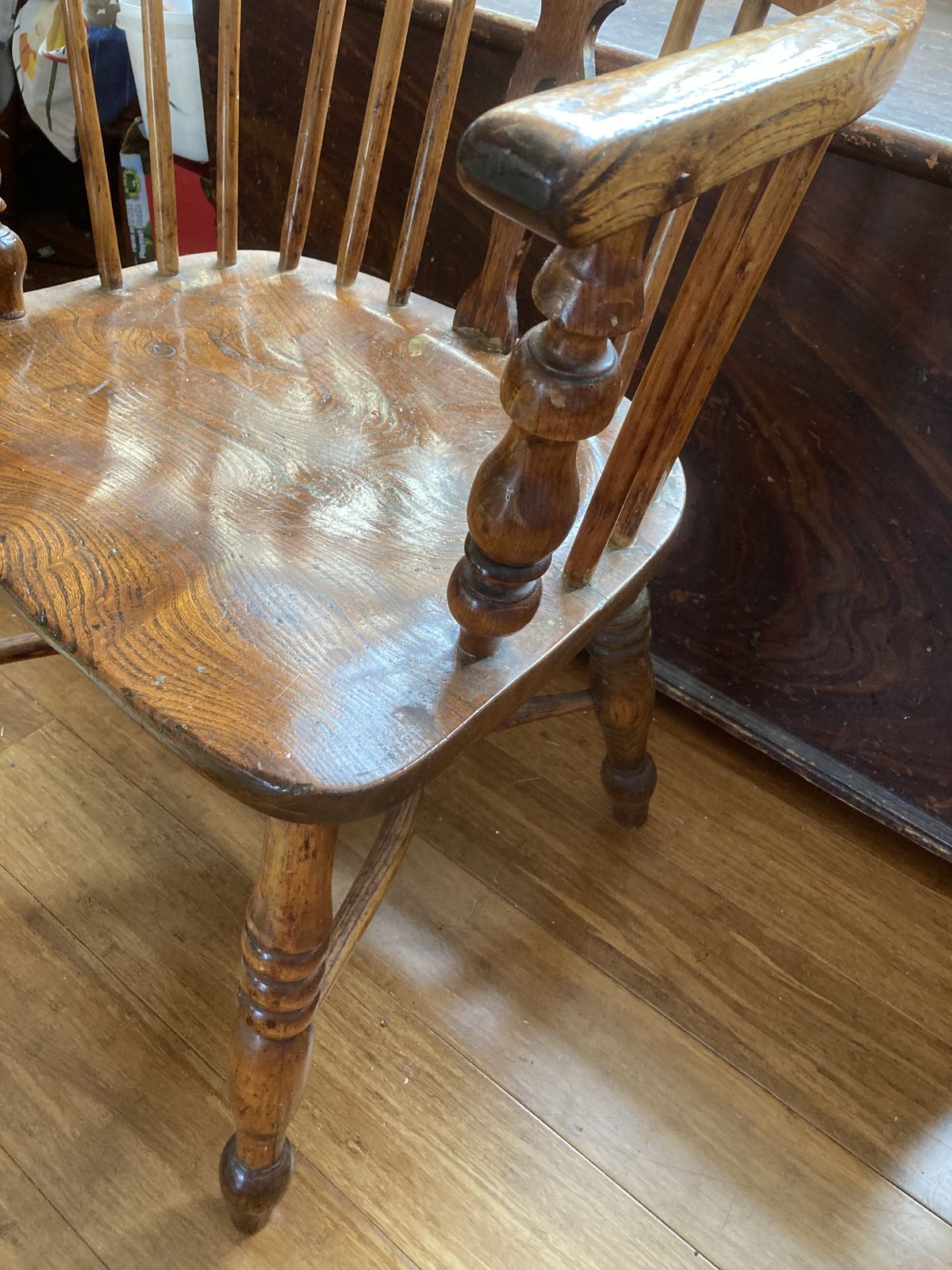 Elm Cow Horn Stretcher Windsor Style Chair photo Furniture